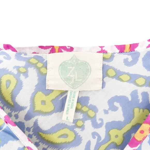 Z&L Europe Blue Pink Printed Bell Sleeve Dress Sz L - Picture 2 of 9